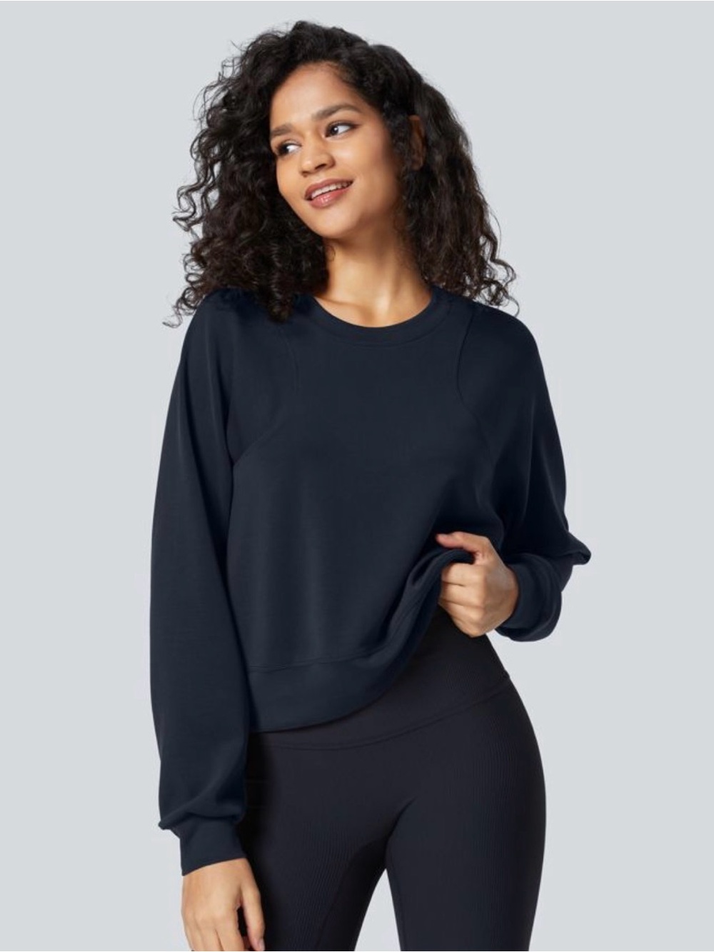 HALARA SpacerTek™ Round Neck Raglan Sleeve Solid Casual Sweatshirt Dark Blue M